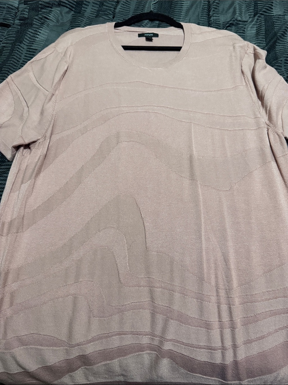 Alfani Wave-Texture Short Sleeve Crewneck Top in Blush